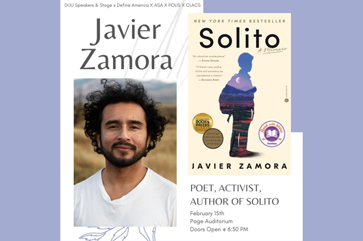 photo of Javier Zamora and cover of his book